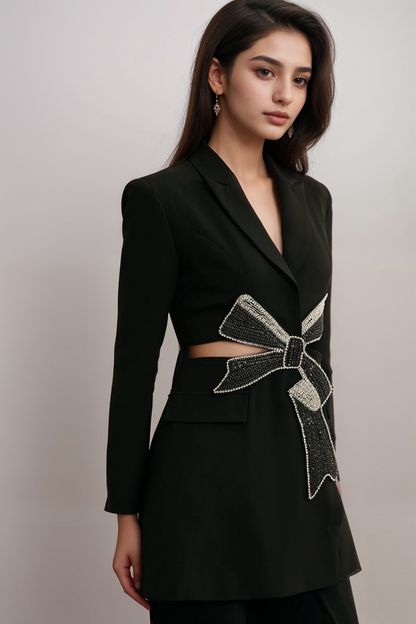 Justine black bowknot cut-out blazer