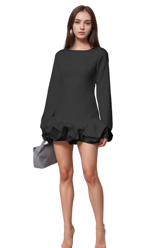 Elodie bubble-skirt mini dress in Black