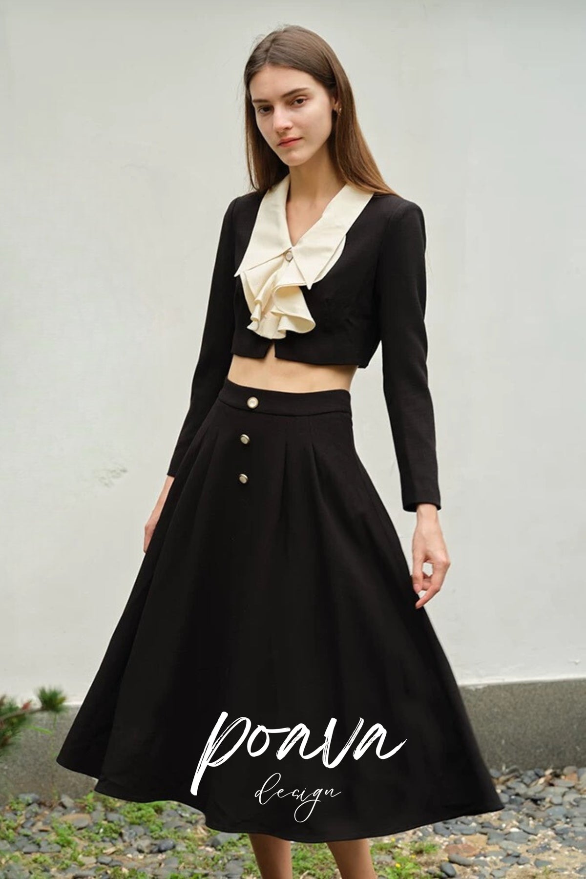 Black midi dress set with buckle