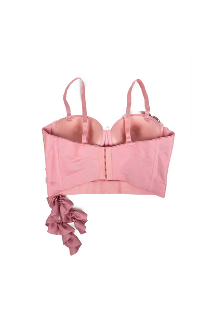 Flower Tassel fishbone Corset in pink