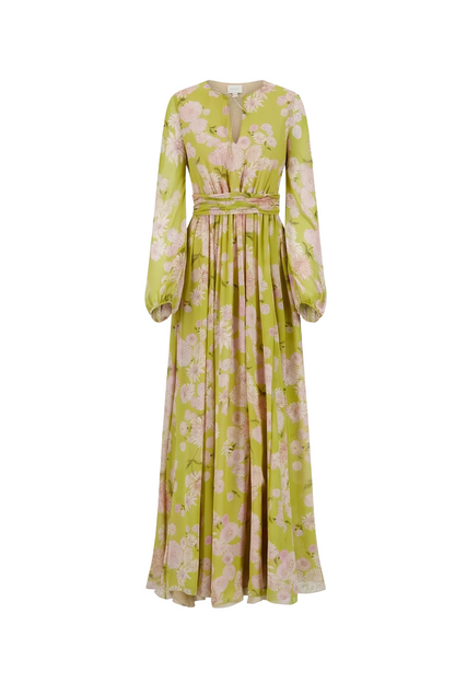 selena floral lace up puff sleeve maxi dress