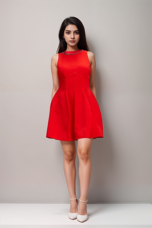 Katie red crystal-embellished puff mini dress