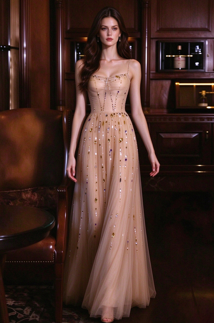Nicola's elegant backless halter maxi dress - Champagne
