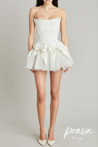 ELSIE BOWKNOT MESH STRAPLESS MINI DRESS IN WHITE
