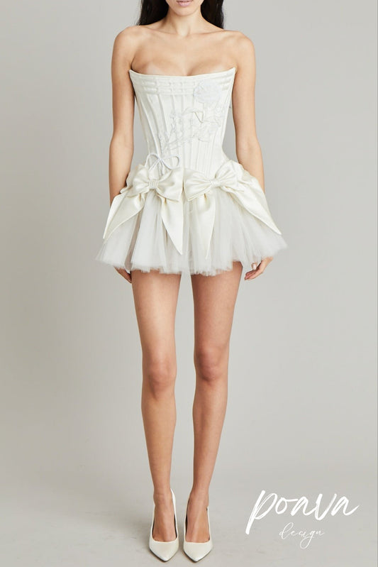 ELSIE BOWKNOT MESH STRAPLESS MINI DRESS IN WHITE