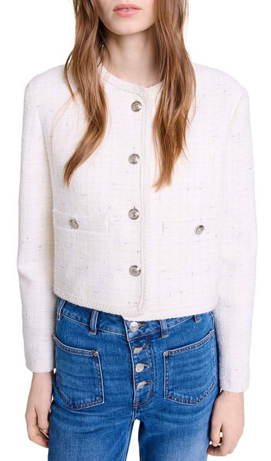voyce braided tweed cardigan in ecru