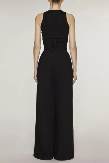 VEST HIGH WAIST WIDE LEG LONG SKIRT SUIT IN BLACK
