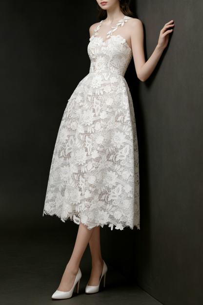 erica floral lace midi dress in white