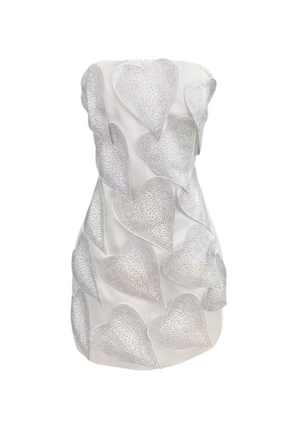 crystal leaf embellished mini dress in white