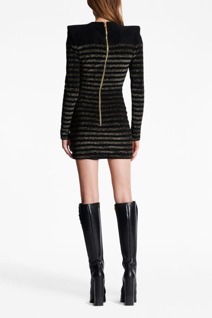 CARLIN JERSEY STRIPE LONG SLEEVE MINI DRESS IN BLACK