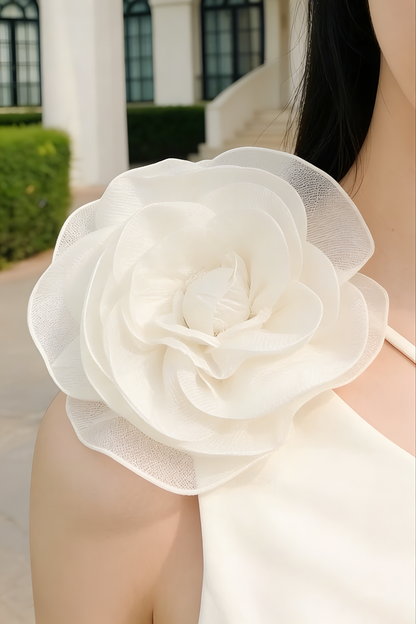Flower one shoulder ruffle mini dress in white