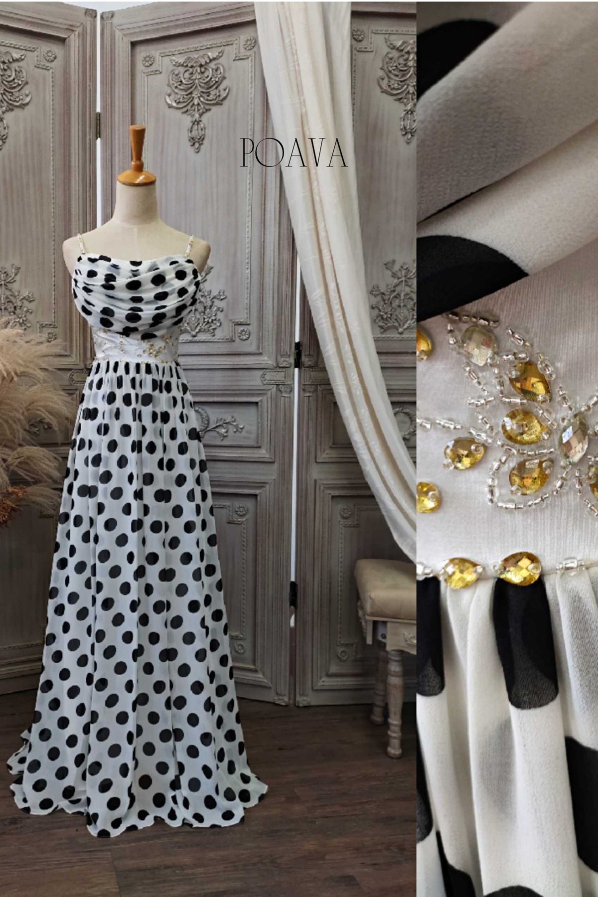 Chiffon Maxi Dress With Black Dots