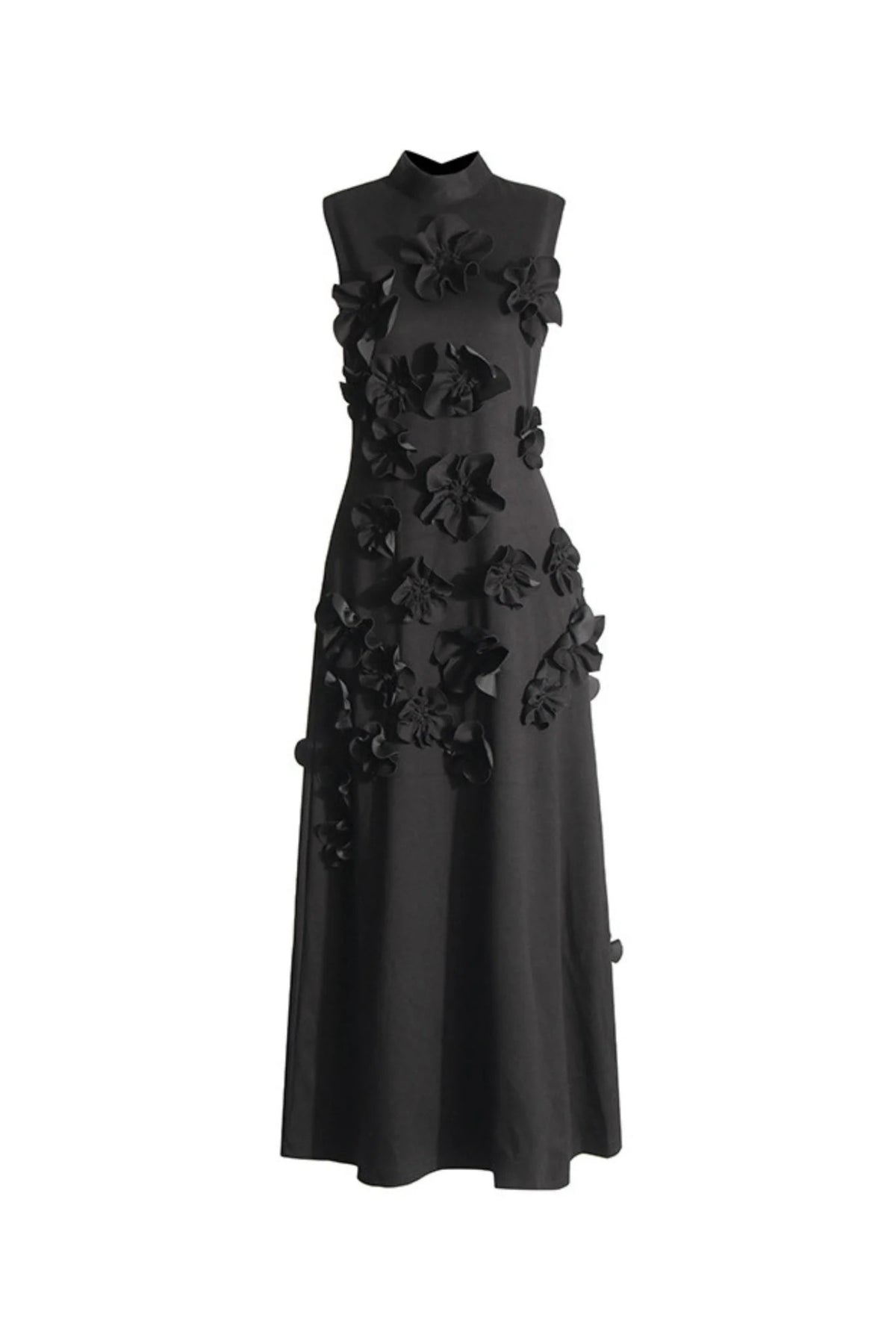 ANNONA BLACK FLOWER EMBELLISHED MAXI DRESS