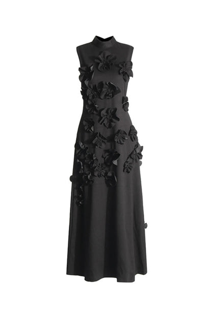 ANNONA BLACK FLOWER EMBELLISHED MAXI DRESS