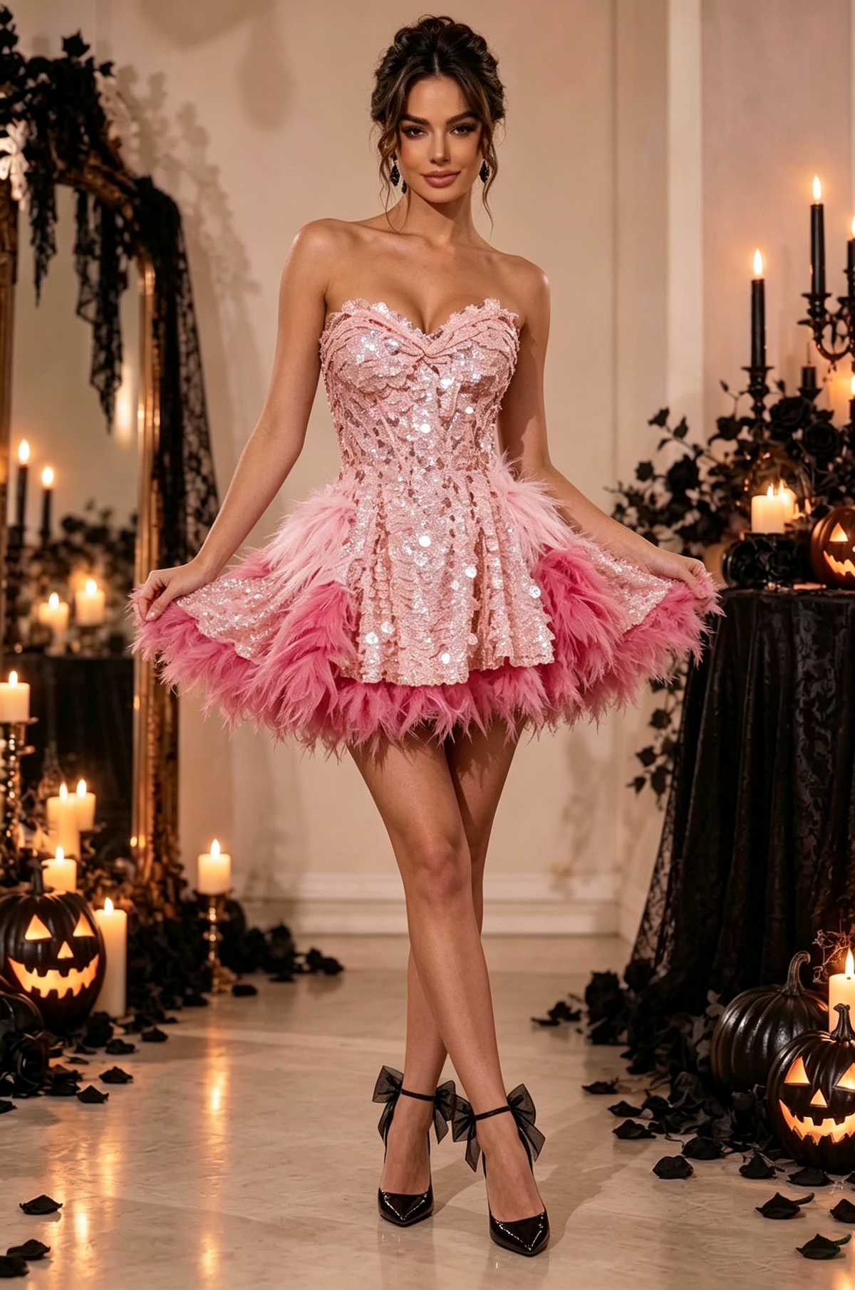 Sparkly Sequins Ruffles Backless Two Pieces Set