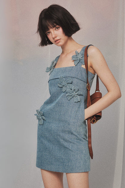 Flower mini dress in blue