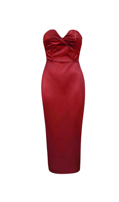 backless split twist-front bodycon midi dress in red