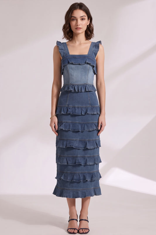 medium blue denim denim sheath dress medium blue denim denim dress - product view 2