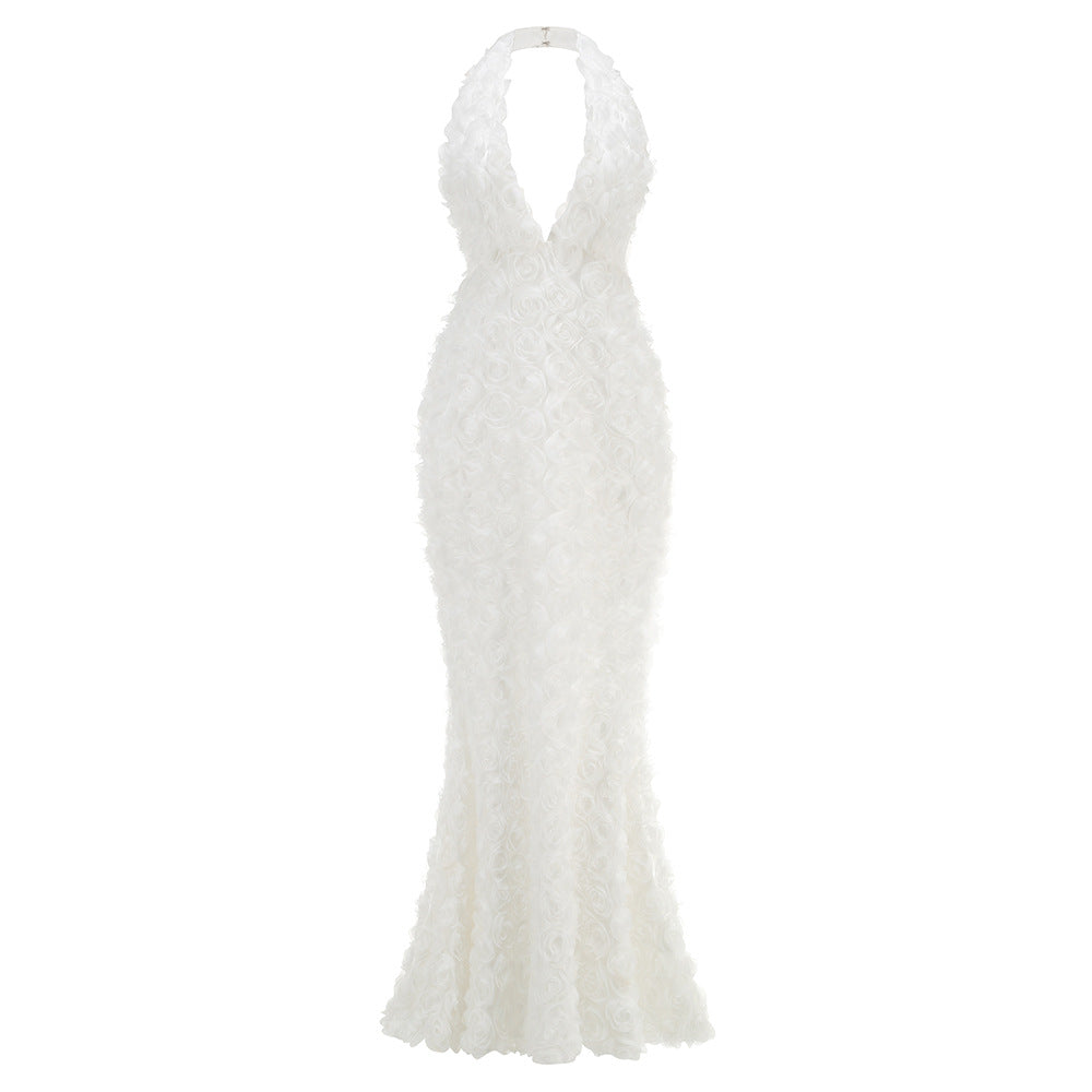 susanna 3D Flower Applique maxi Dress in white