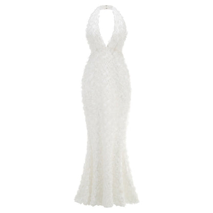susanna 3D Flower Applique maxi Dress in white