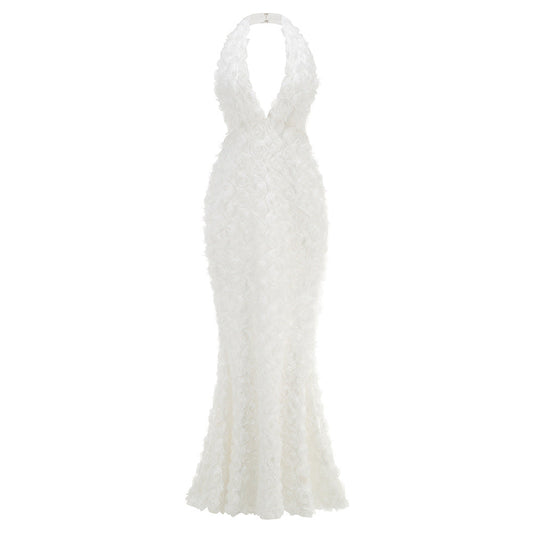 susanna 3D Flower Applique maxi Dress in white