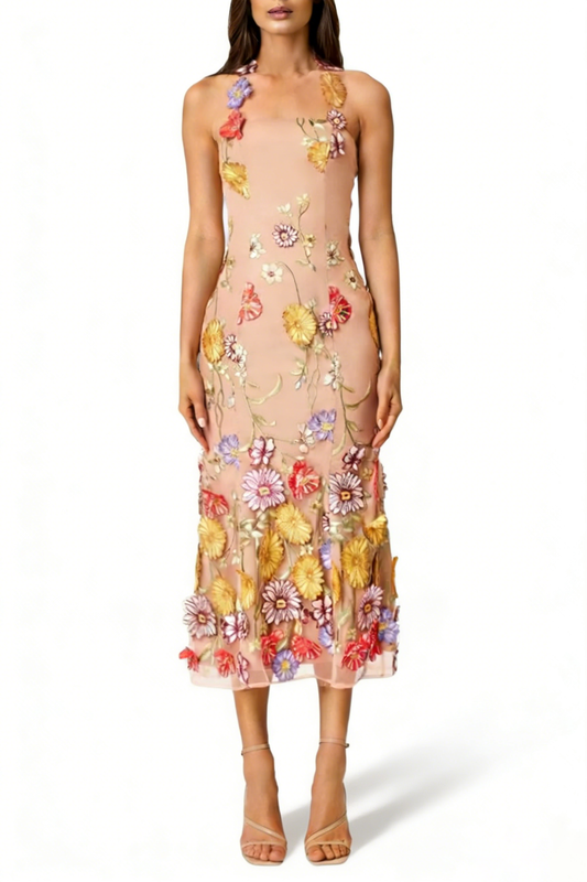 TESS FLOWERS SLING MIDI DRESS
