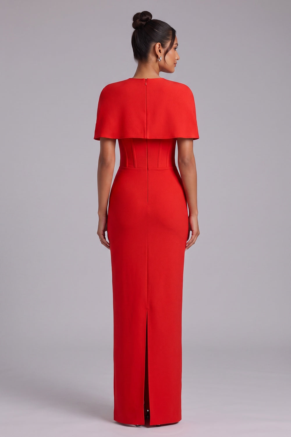 bright red heavy crepe column maxi dress with capelet bright red heavy crepe maxi dress with capelet - product view 5