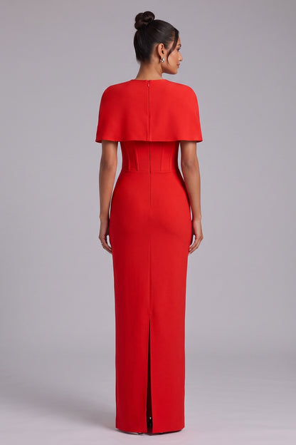 bright red heavy crepe column maxi dress with capelet bright red heavy crepe maxi dress with capelet - product view 5