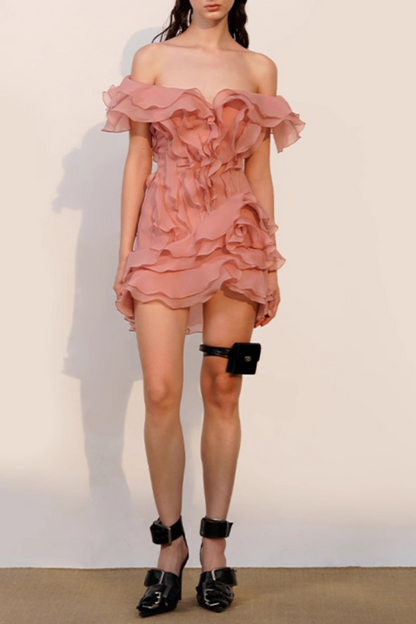 Theia Ruffle Layers Strapless Mini Dress In Pink
