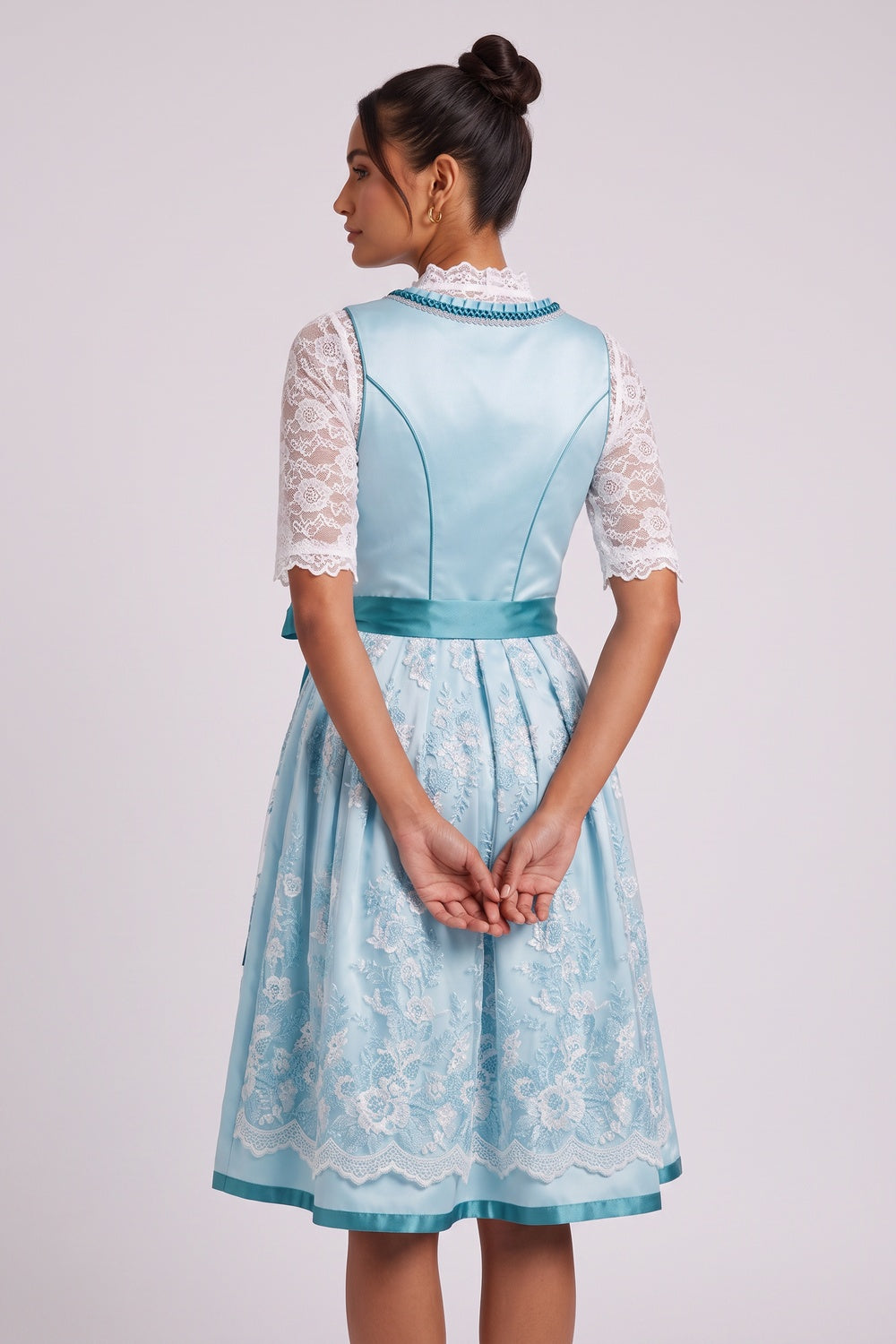 light blue satin-finish polyester or taffeta fit-and-flare dirndl set light blue, aqua satin-finish polyester or taffeta dirndl set - product view 5