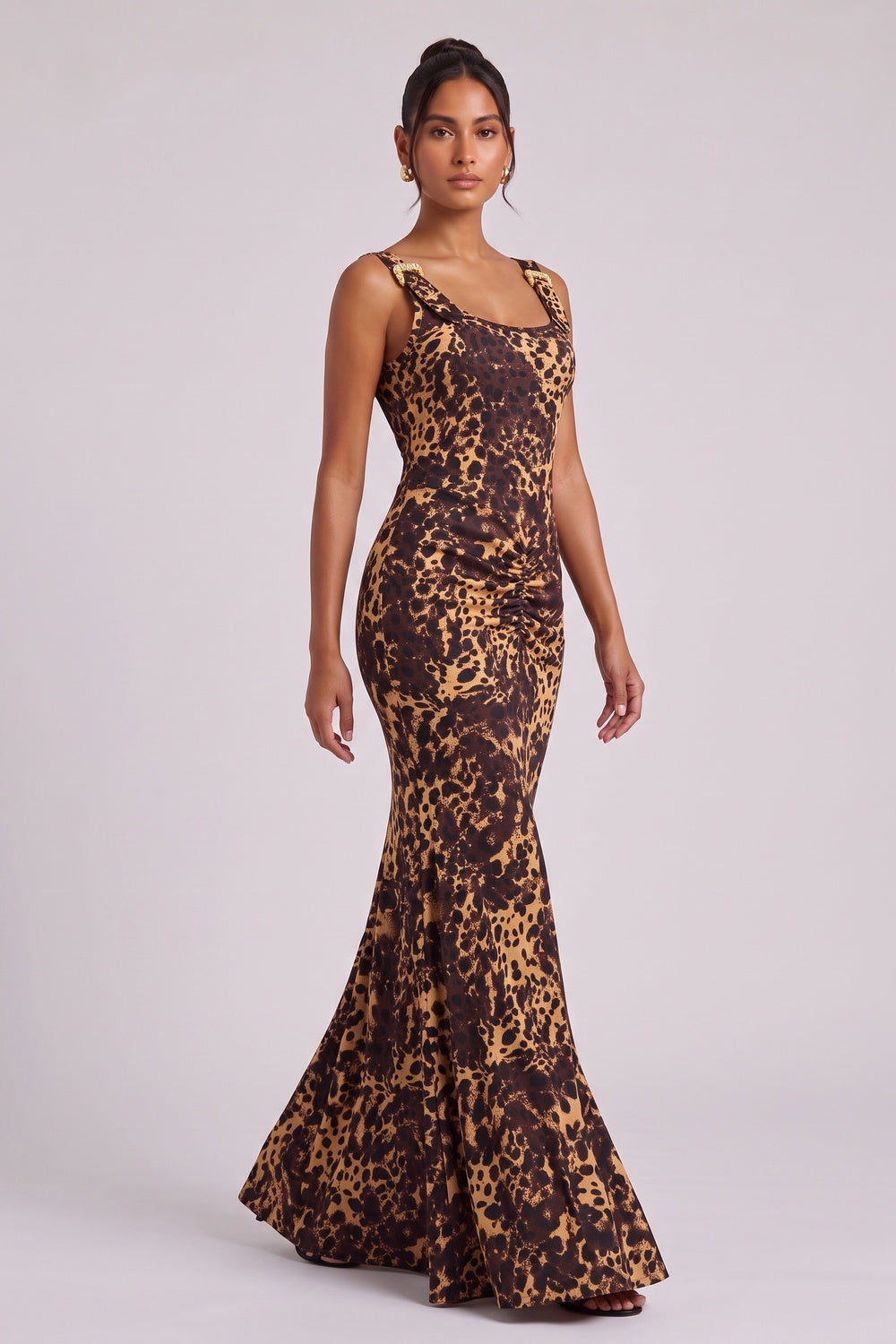 Leopard Print Floor-Length Maxi Dress Premium Fabric - product view 1