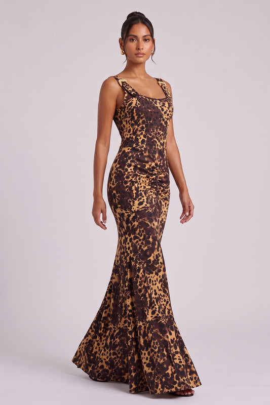 Leopard Print Floor-Length Maxi Dress Premium Fabric - product view 1