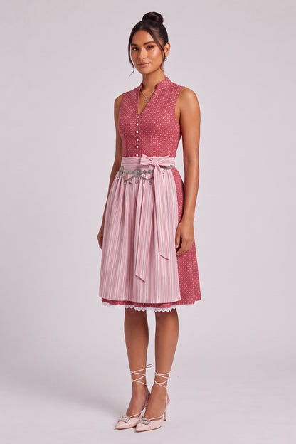 red cotton woven fit-and-flare dirndl dress red, white cotton woven dirndl dress - product view 2