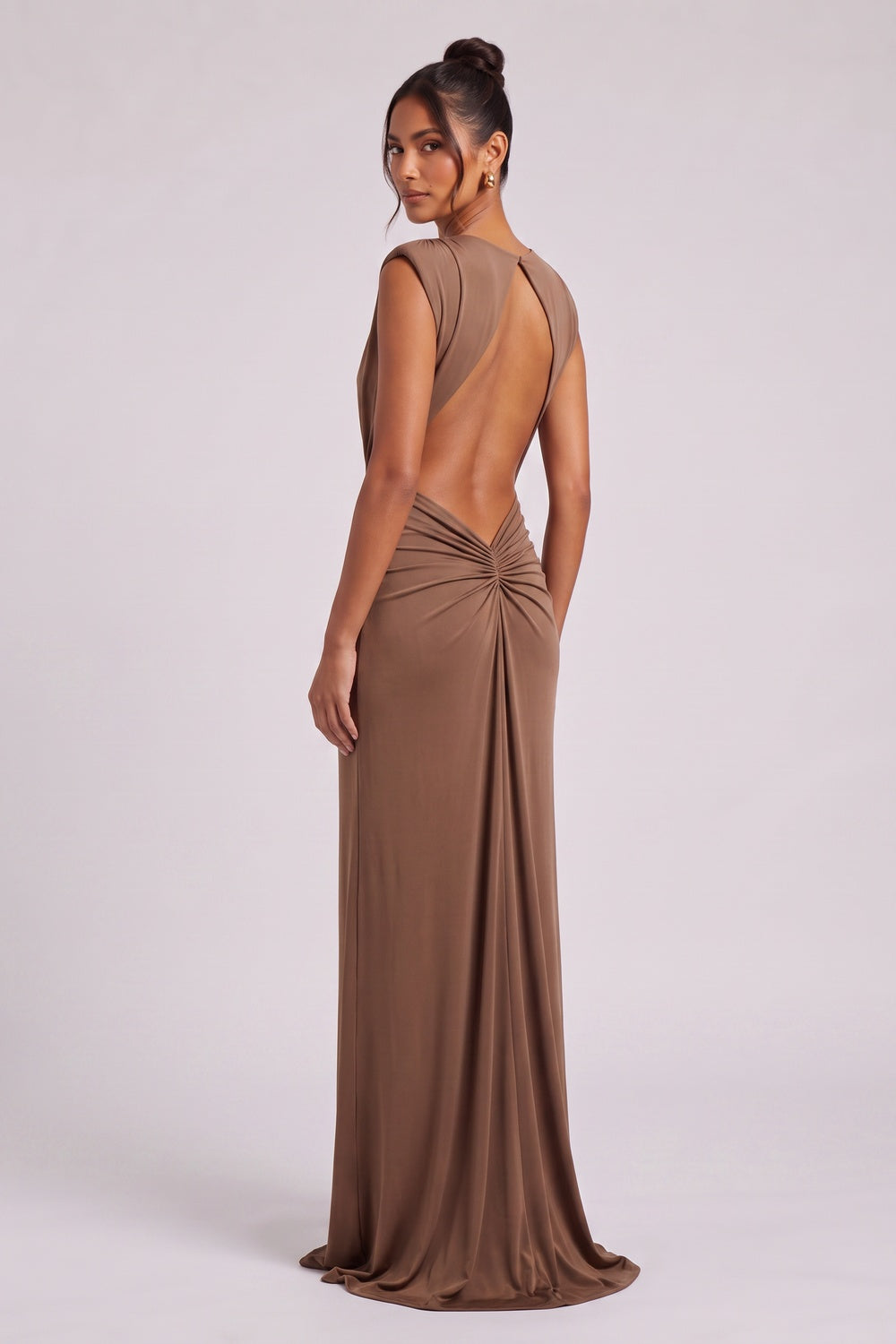 Brown Jersey Column Gown with Twist Detail brown jersey gown - product view 5
