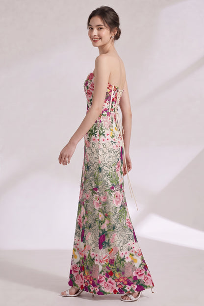 Cream Embroidered Lace Column Gown cream, green embroidered lace gown - product view 1