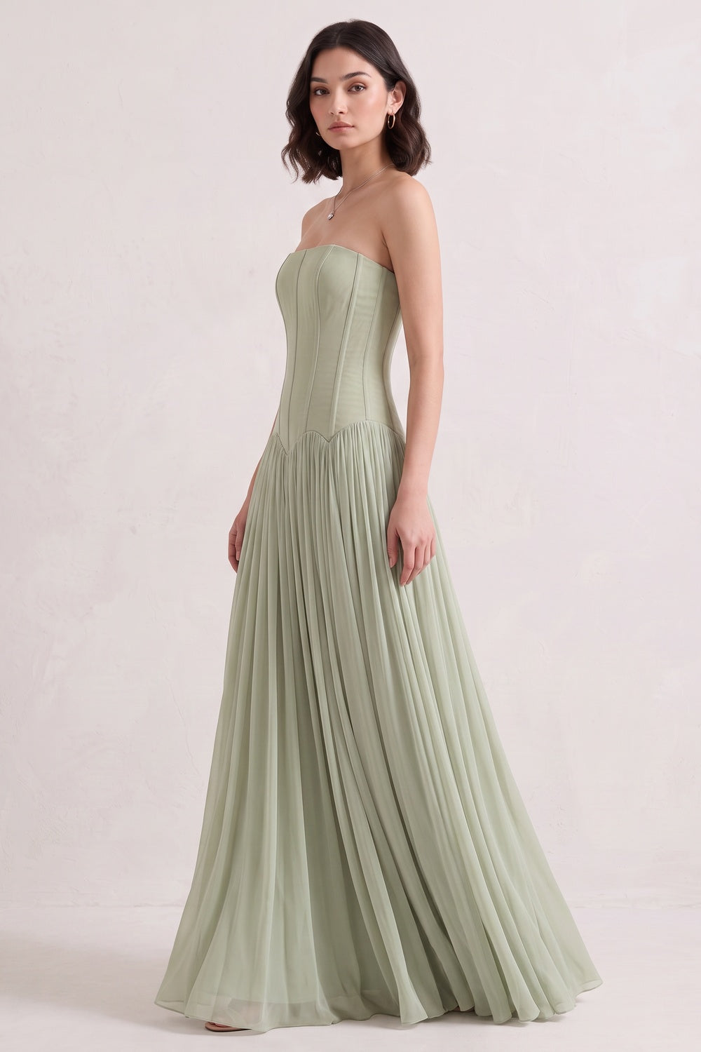 Sage Green Chiffon A-Line Floor-Length Gown sage green chiffon gown - product view 4