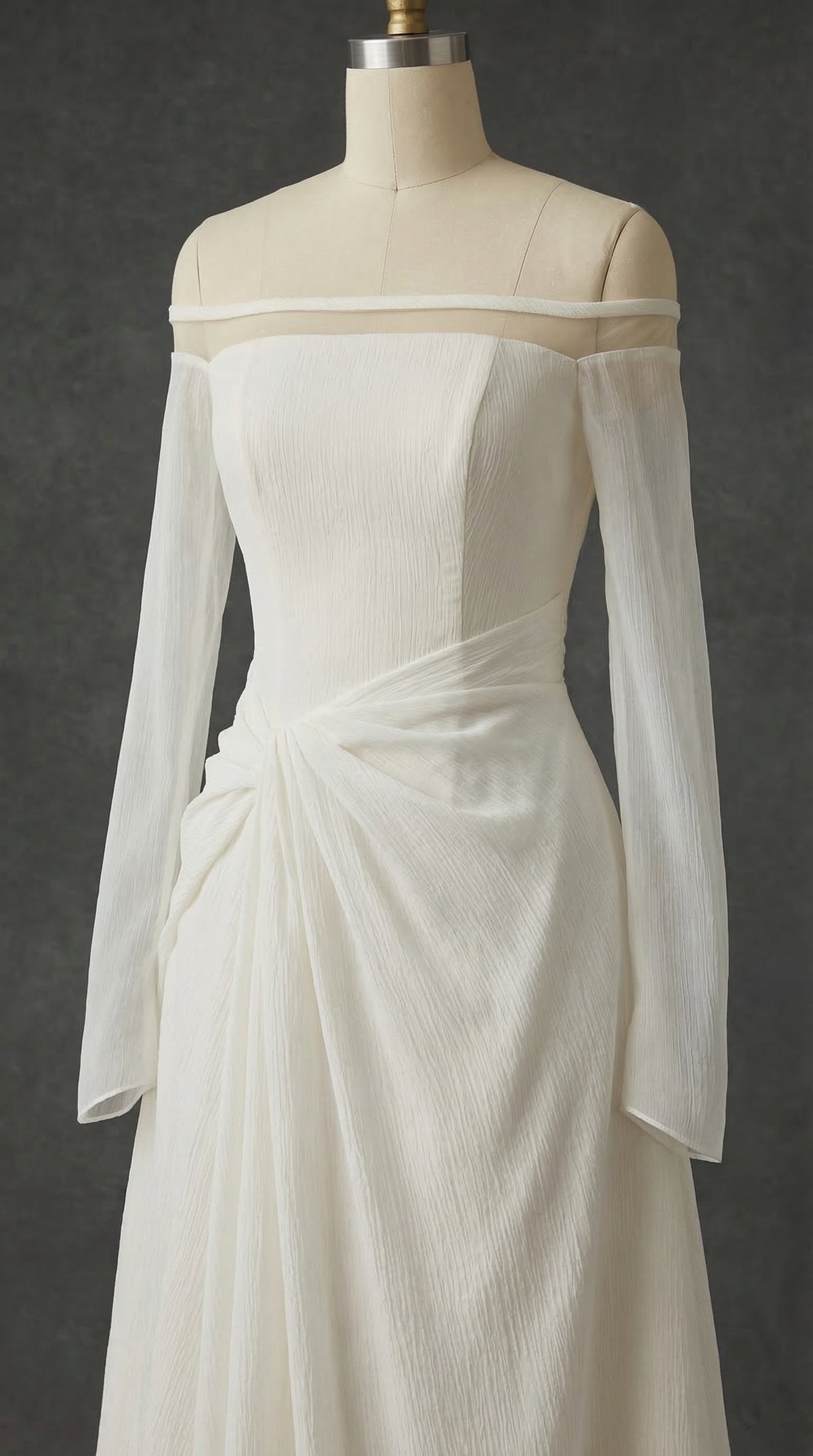 judith off-shoulder A-line Voile Midi Dress in white