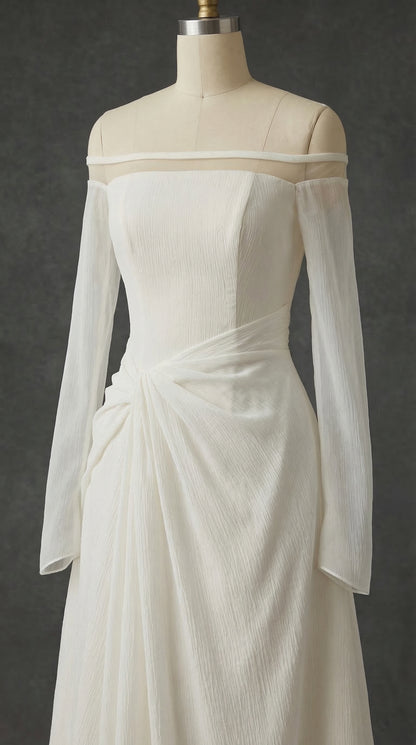 judith off-shoulder A-line Voile Midi Dress in white
