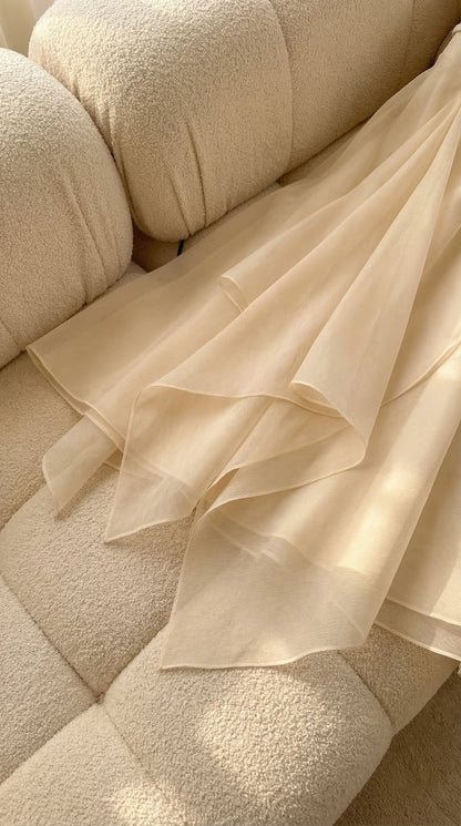 kelly beige Cape Sleeve Ruffle Midi Dress with belt