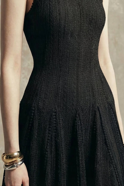 sleeveless lace crochet maxi dress in black