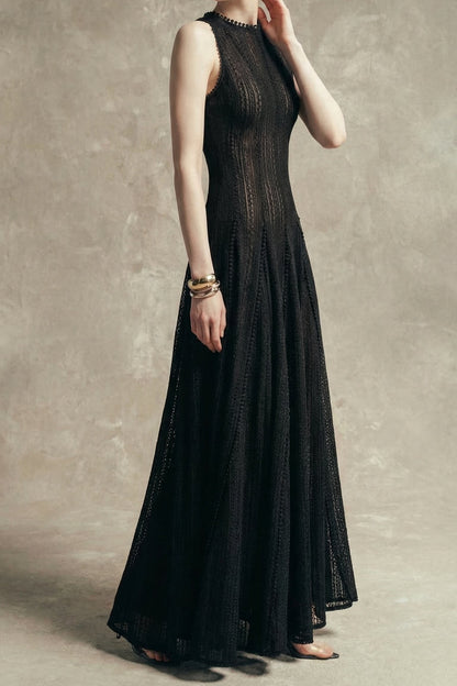 sleeveless lace crochet maxi dress in black