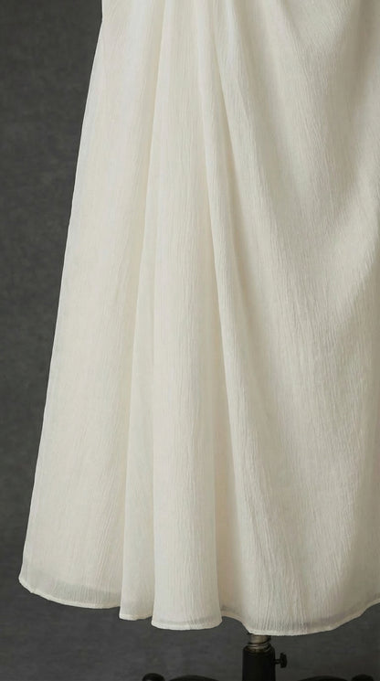 judith off-shoulder A-line Voile Midi Dress in white