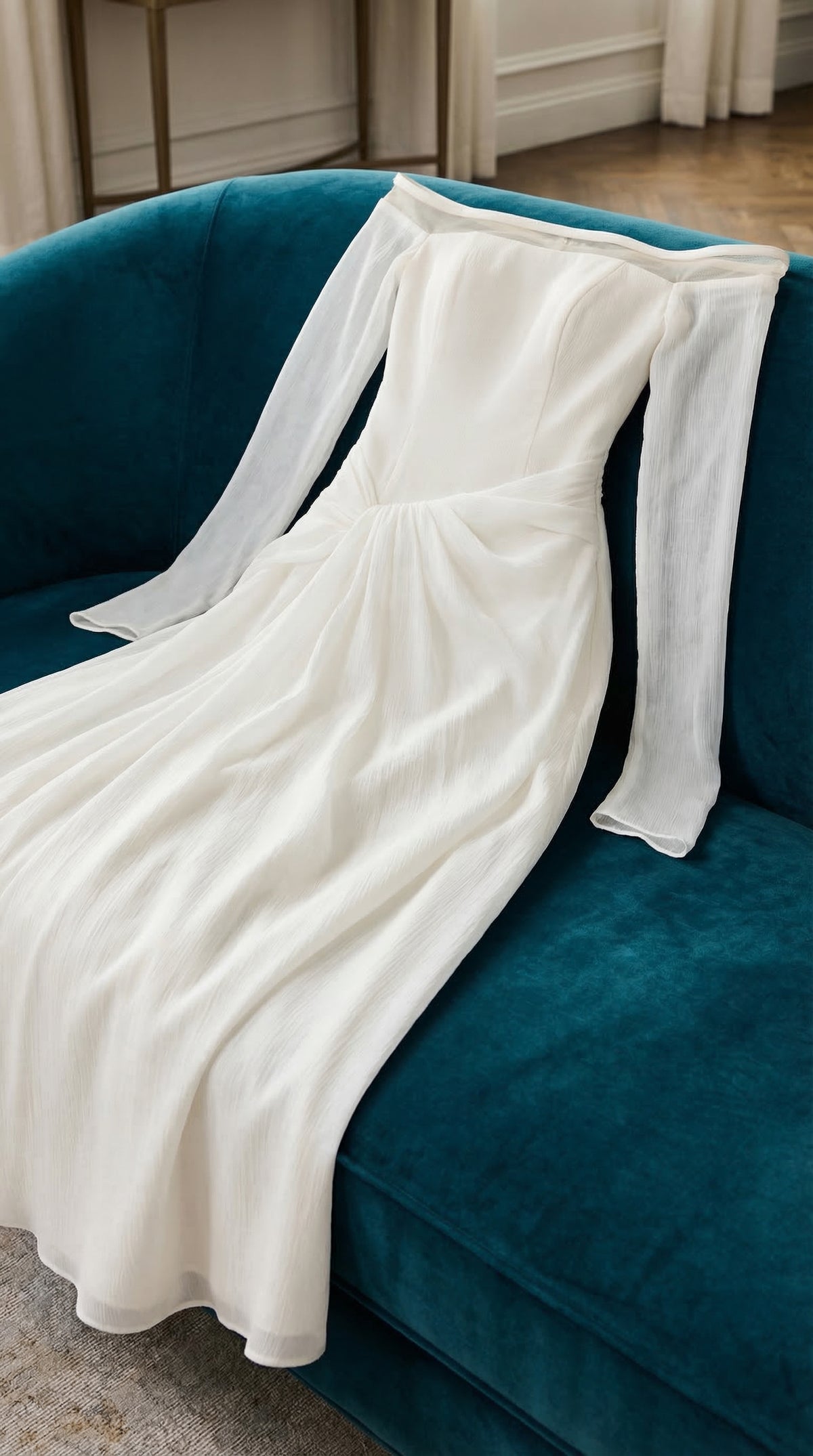 judith off-shoulder A-line Voile Midi Dress in white