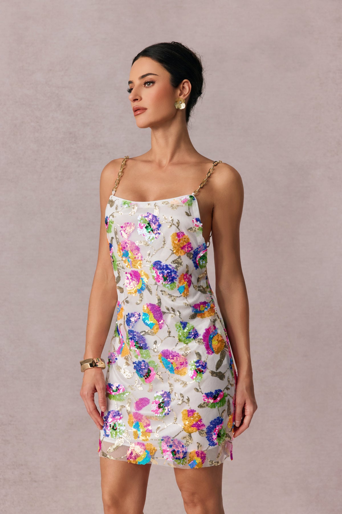 Fanny Embroidered Sequins Backless Mini Dress