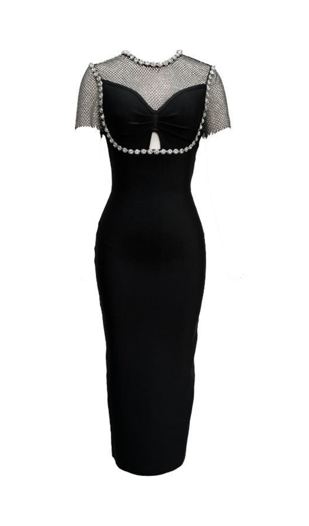 CRYSTAL MESH BANDAGE MIDI DRESS