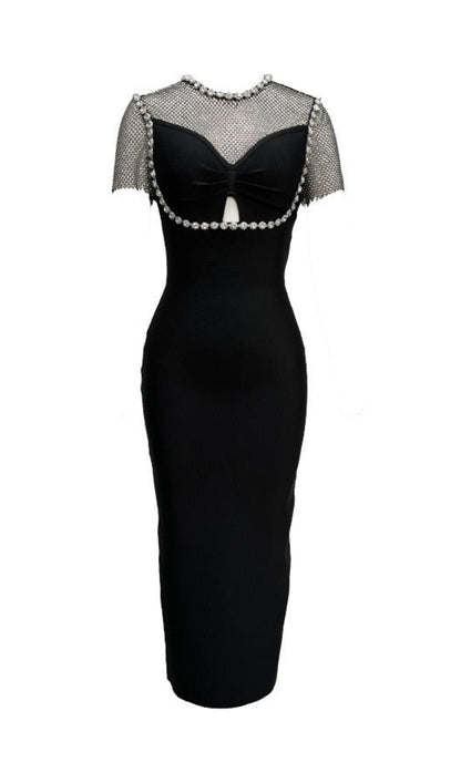 CRYSTAL MESH BANDAGE MIDI DRESS