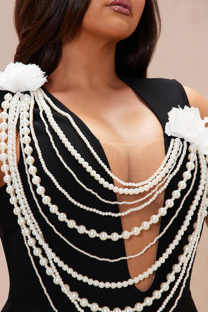 Cheyenne Pearl Bandage Gown in Black