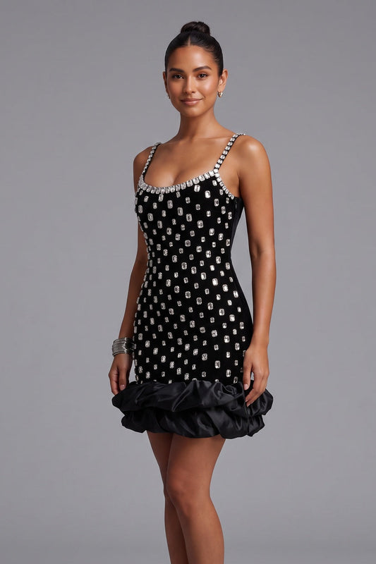 Black Velvet Bodycon with Bubble Hem Dress black velvet dress - product view 1
