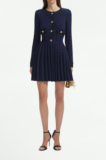 NAVY WEAVE KNIT MINI DRESS