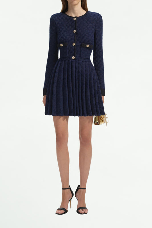 NAVY WEAVE KNIT MINI DRESS